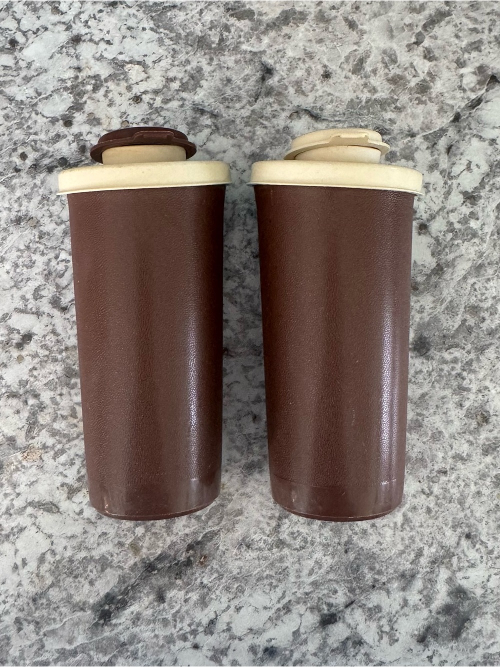 Vintage Tupperware Brown and Cream Salt & Pepper Shakers - Pair